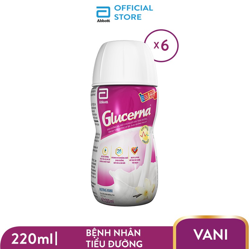 Lốc 6 Sữa nước dành cho người bị tiểu đường Glucerna Abbott 220ml/chai