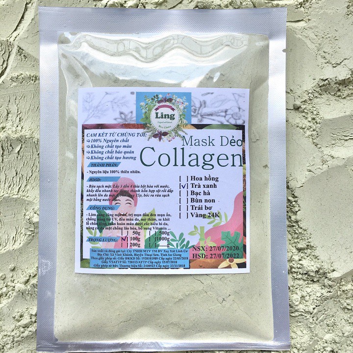 Mask dẻo 200g Trà Xanh Collagen Ling Có giấy VSATTP giấy ĐKKD nhiều công dụng