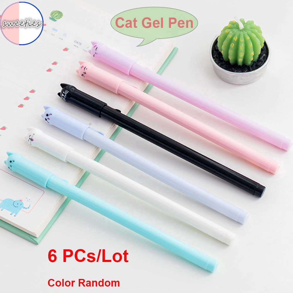 Bộ 6 cây bút gel 0.5mm có nắp hình mèo dễ thương