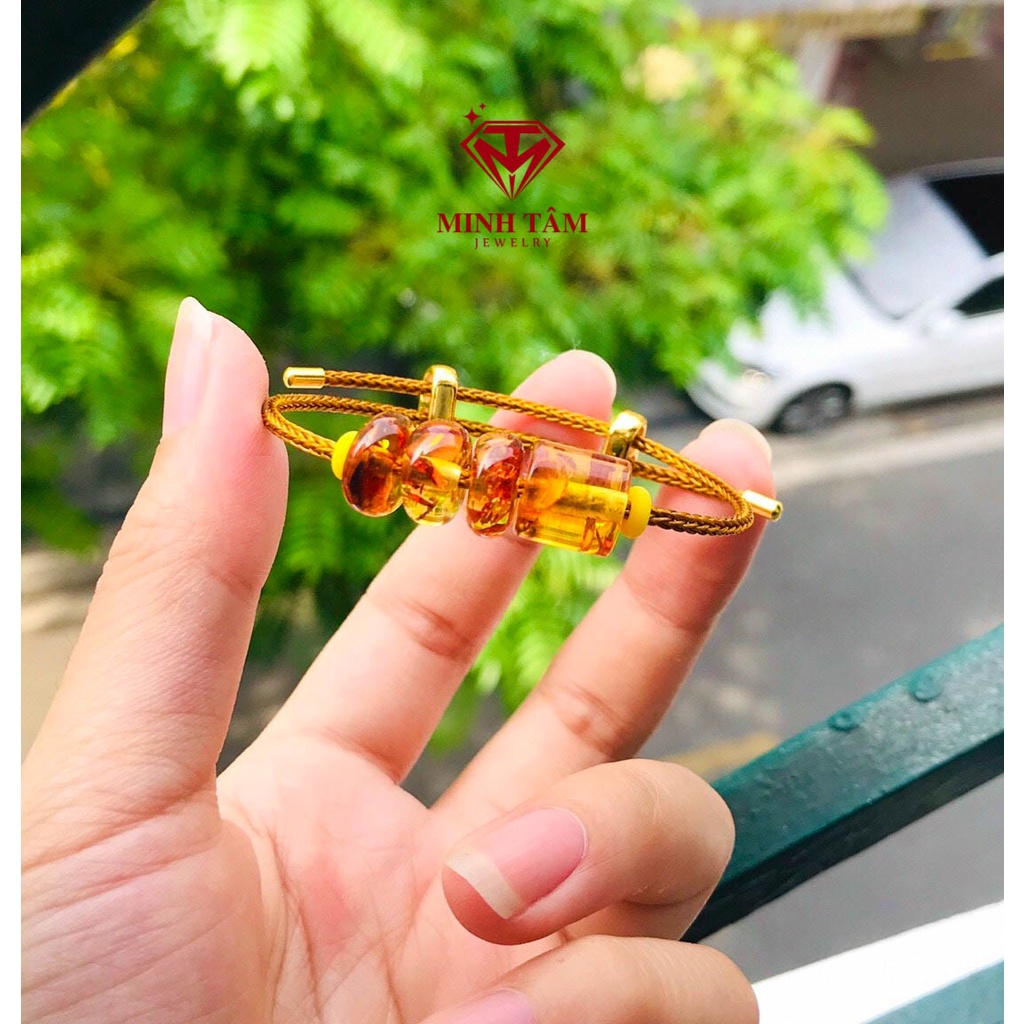 Vòng tay lu thống hổ #phách đồng điếu hoa Cooper mix dây cước kim loại Minh Tâm Jewelry