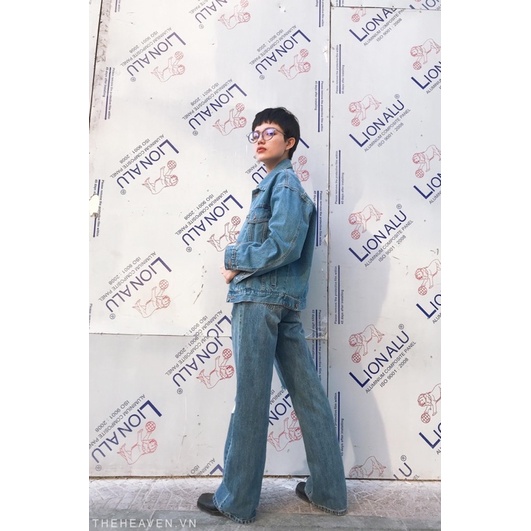 Áo khoác jean form rộng Xanh Vintage ánh Rêu 6 túi cá tính phong cách Ulzzang