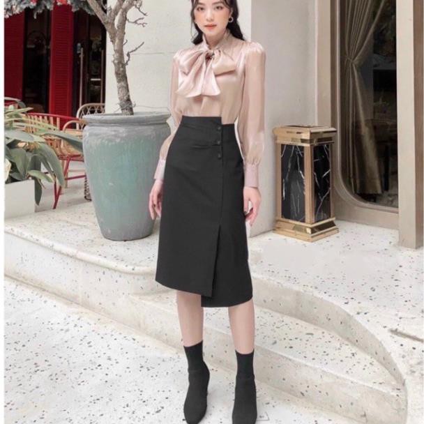 Chân váy công sở siêu tôn dáng phối cúc bọc_CV233 | BigBuy360 - bigbuy360.vn