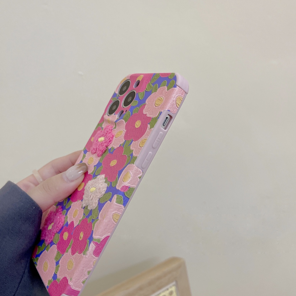 Ốp Điện Thoại Da + Silicon + Tpu Họa Tiết Hoa 3D Chống Sốc Cho iPhone 14 13 12 11 Pro XS Max XR 7 8 Plus