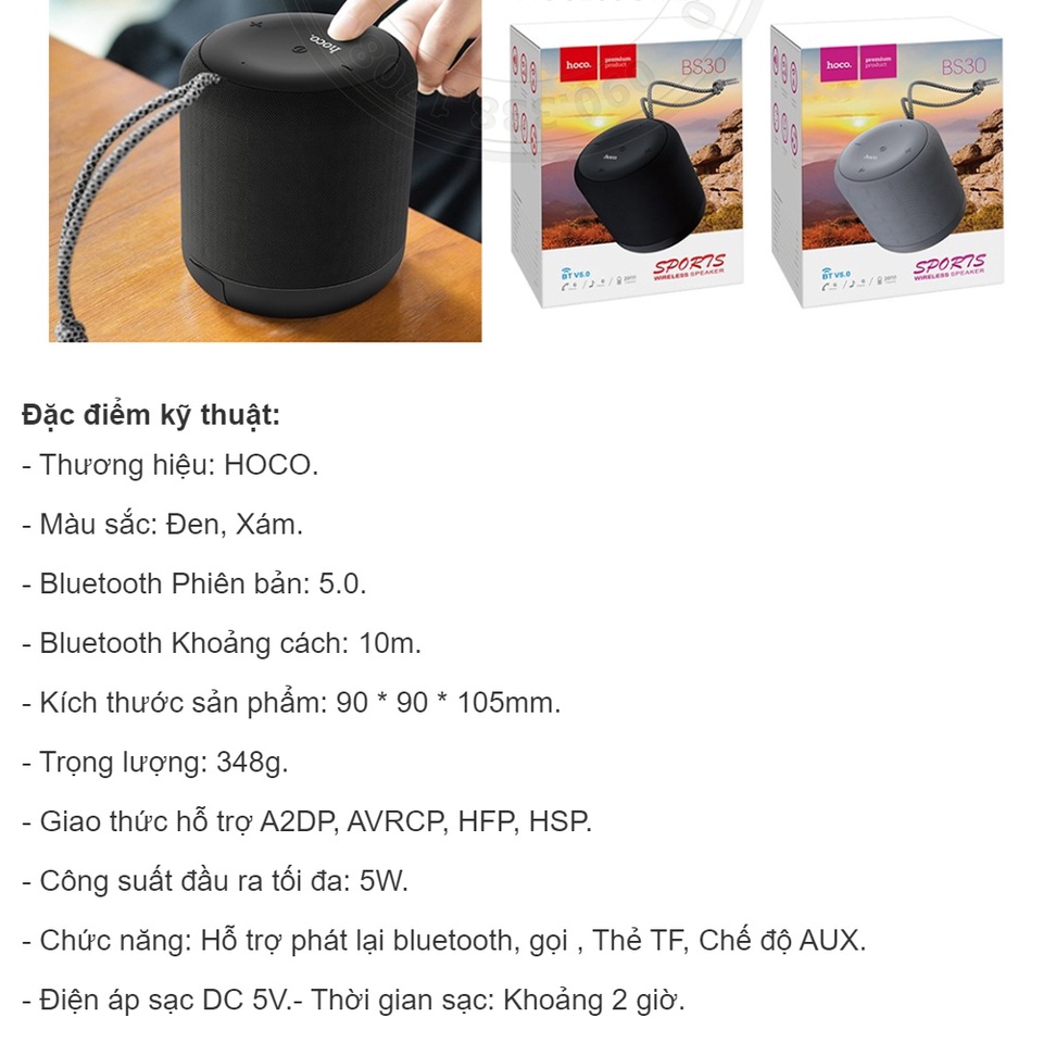 Loa bluetooth mini HOCO BS30 loa mini nghe nhạc bluetooth  hỗ trợ thẻ nhớ jack 3.5 kêt nỗi máy tính - SATOPA OFFICIAL