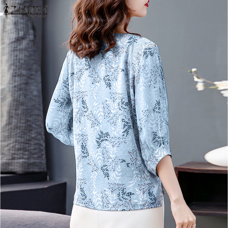 Áo kiểu Zanzea tay ngắn cổ vuông phong cách Hàn Quốc cho nữ