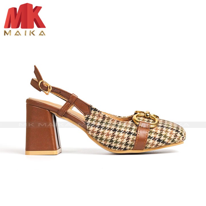 Giày Cao Gót MK MAIKA S157 NÂU gót vuông mũi vuông hở gót phối gót bọc da kiểu dáng thanh lịch cao 7cm