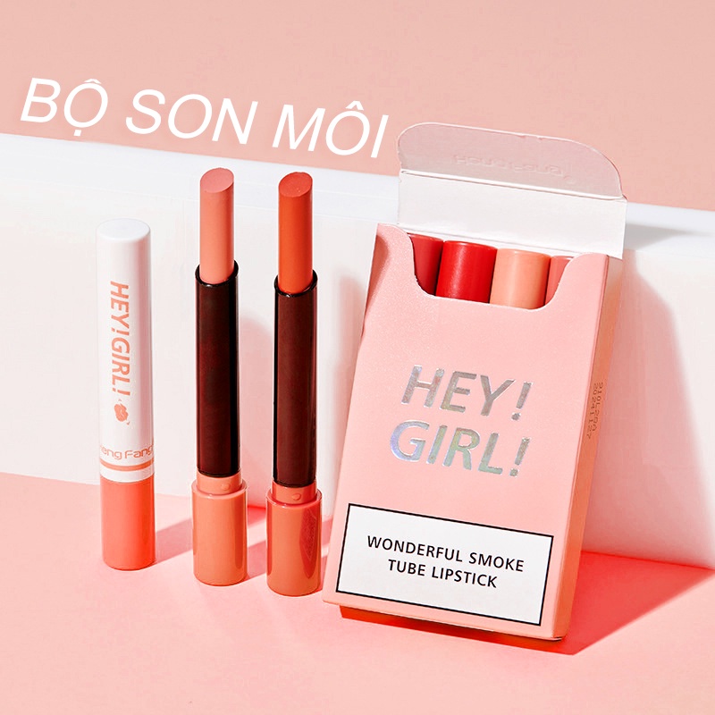 HENGFANG Set 4 cây Son Tuýp nhỏ Velvet Matte Lipstick Son môi không thấm nước và lâu trôi (KB-CY04)