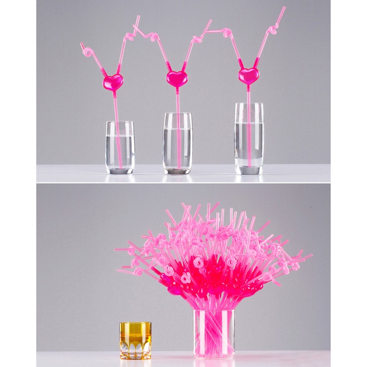 Ống Hút Nhựa Hình Trái Tim Hai Đầu Sáng Tạo Cho Cặp Đôi