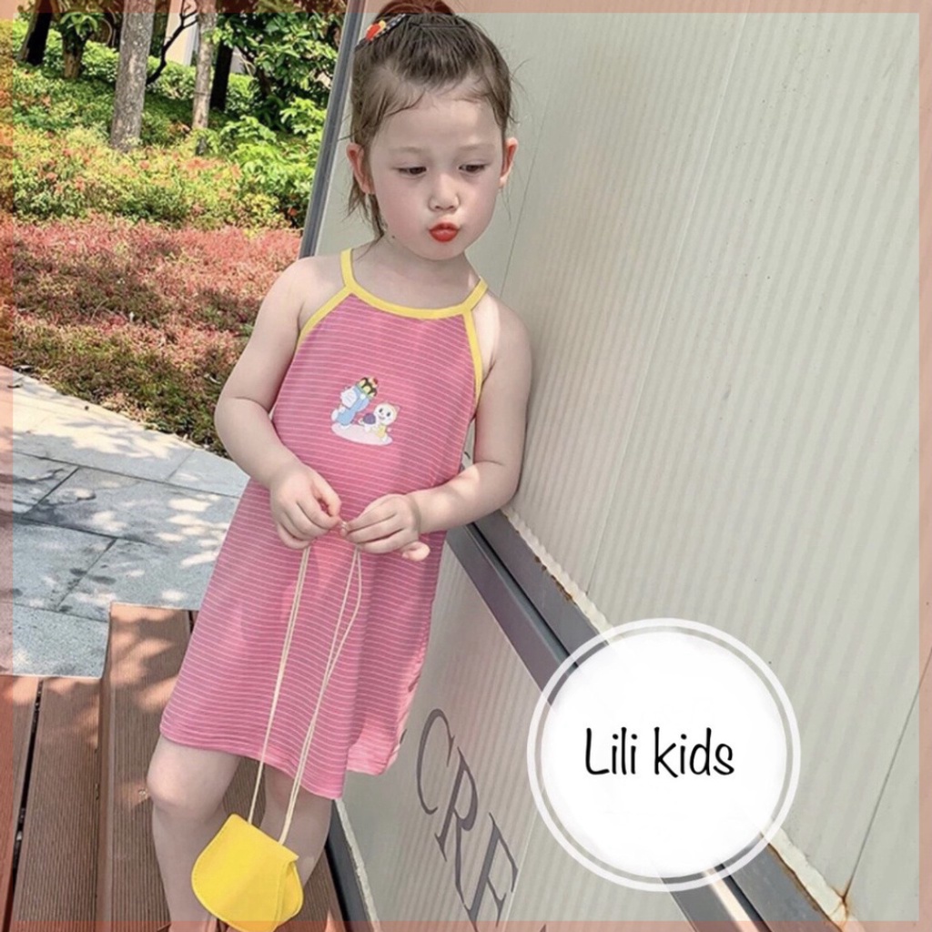 Váy 2 dây cho bé gái LILIKIDS chất liệu cotton đũi mát mẻ kẻ sọc thông hơi Từ 9-22kg
