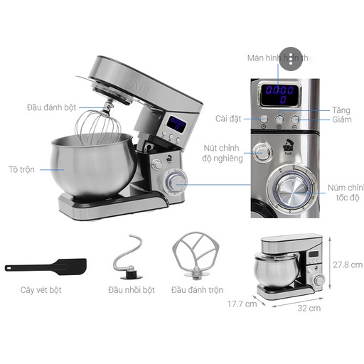 MÁY NHỒI BỘT, LÀM BÁNH  UNIE EM2 CHÍNH HÃNG