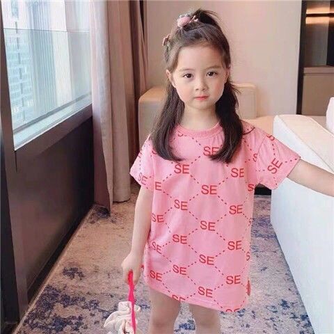 Đầm Thun Ngắn Tay In Hình Chú Gấu Hoạt Hình Dễ Thương Cho Bé Gái