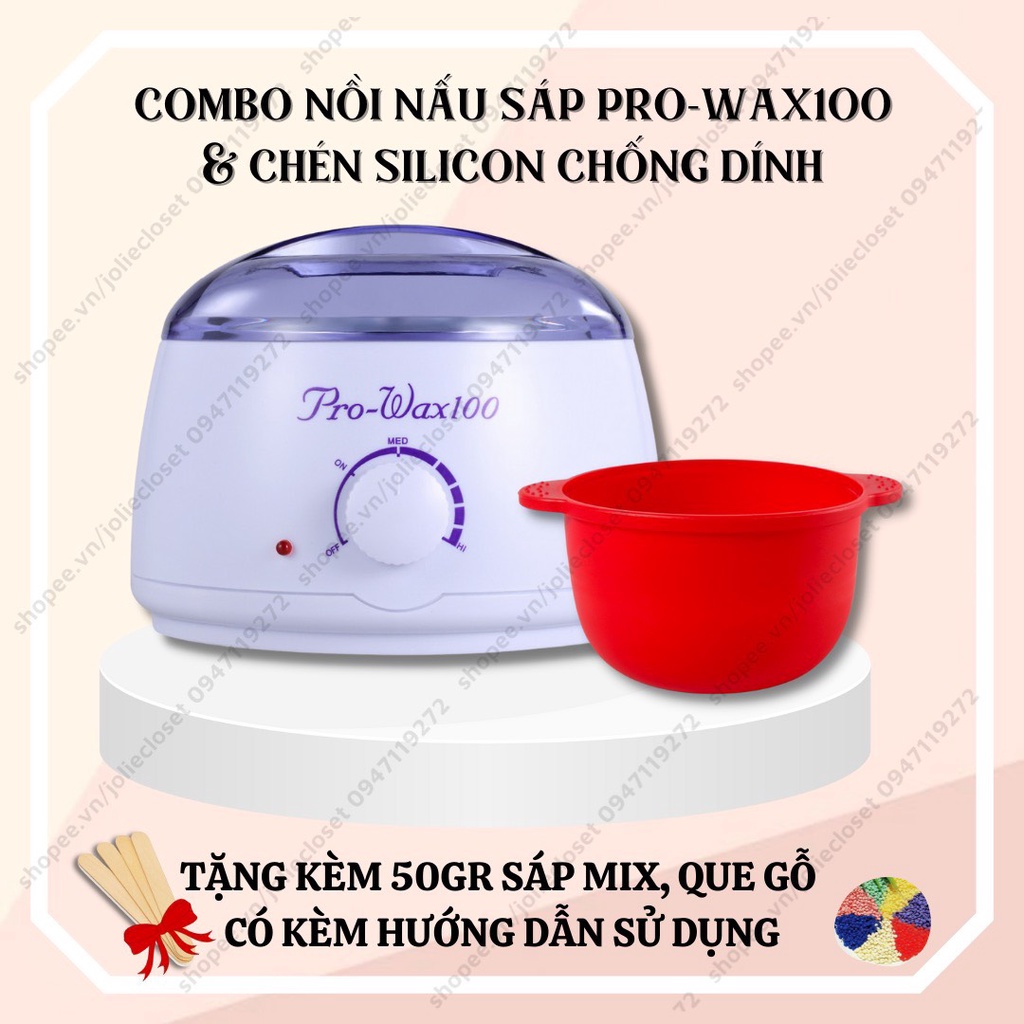 Combo triệt lông nồi waxing chuyên dụng pro wax 100 nấu sáp wax nóng, wax lông và chén silicon chịu nhiệt, chống dính