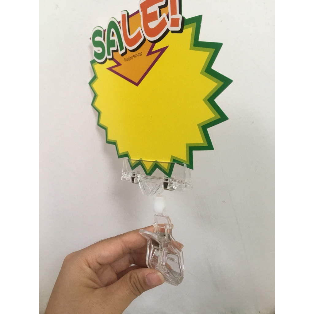 Kẹp nhựa Wobbler 2 đầu trong siêu thị, chất liệu mica trong suốt, kẹp giấy độ dày từ 1-3mm, mã hàng V06 - 11cm