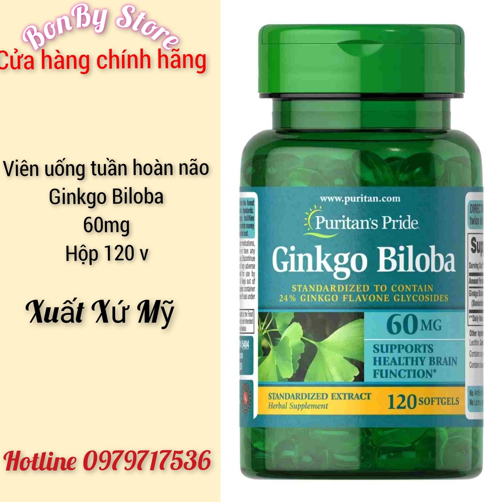 (Bill Hãng) Viên Uống tuần hoàn não GINKGO BILOBA 60mg P u r i t a n P r i d e