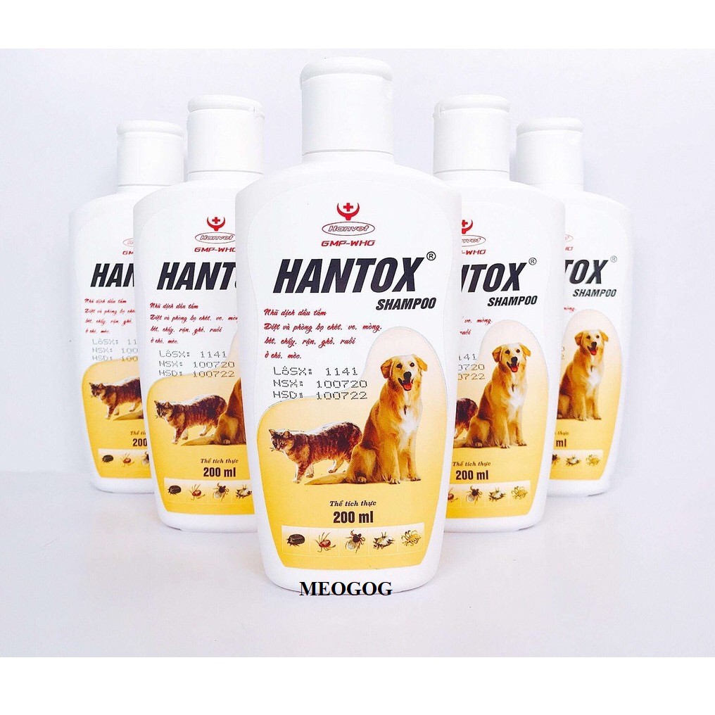 Sữa Tắm Trị Ve Rận Bọ Chét Chó Mèo Hantox Shampoo Vàng 200ml MEOGOG 0