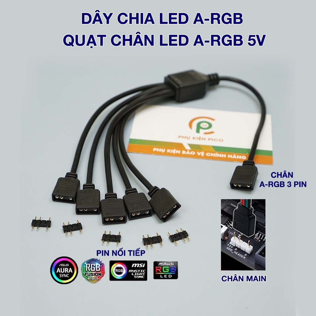 Dây chia cổng ARGB 3pin loại 1 ra 1, 3, 5 kèm jump 2 đầu đực tương ứng với đầu chia