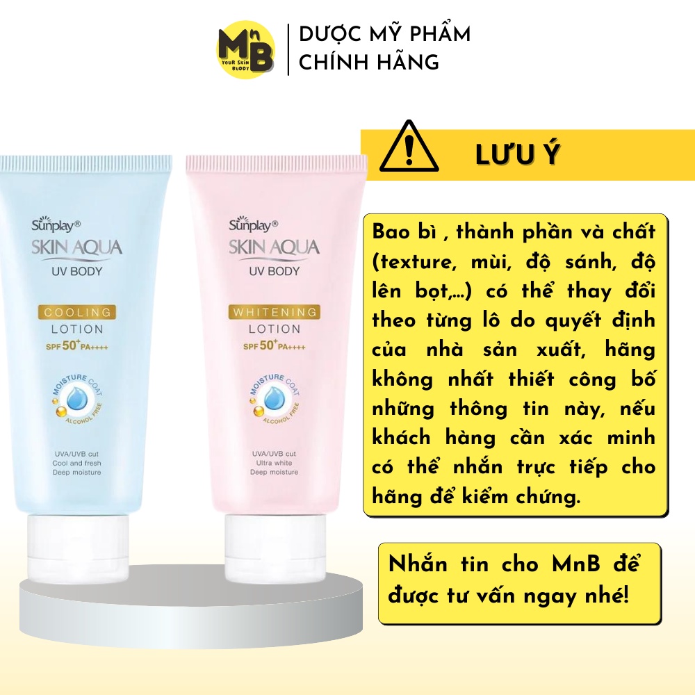Kem chống nắng dưỡng thể trắng mịn khô thoáng Sunplay Skin Aqua UV Body Whitening &amp; Cooling Lotion SPF50+ PA++++ 150g