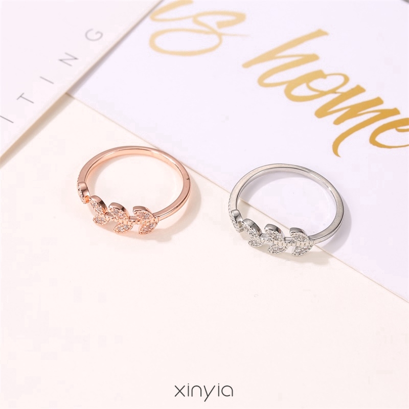 Nhẫn nữ hình chiếc lá đính đá phong cách đơn giản chất lượng cao