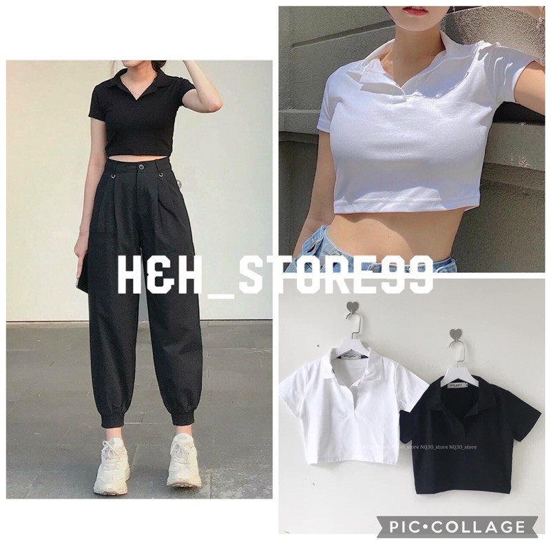 Áo croptop polo nữ cổ bẻ trơn basic ulzzang 🌸 Áo phông cộc tay nữ chất thun co giãn