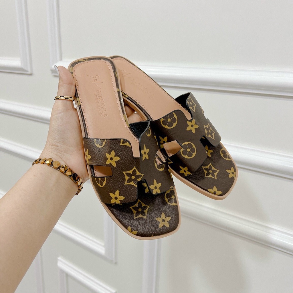 Dép ngang chữ H kiểu hm đế xẹp cao cấp chất da siêu mềm mịn form chuẩn đẹp - Chị Chảnh Store
