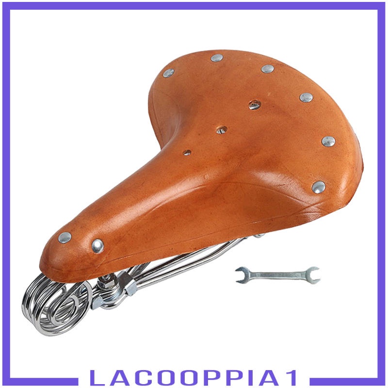 [Lacooppia1] U / N Yên Xe Đạp Bằng Da Thật Thoải Mái Phong Cách Cổ Điển + Túi Da PU Gắn Phía Trước Xe Đạp