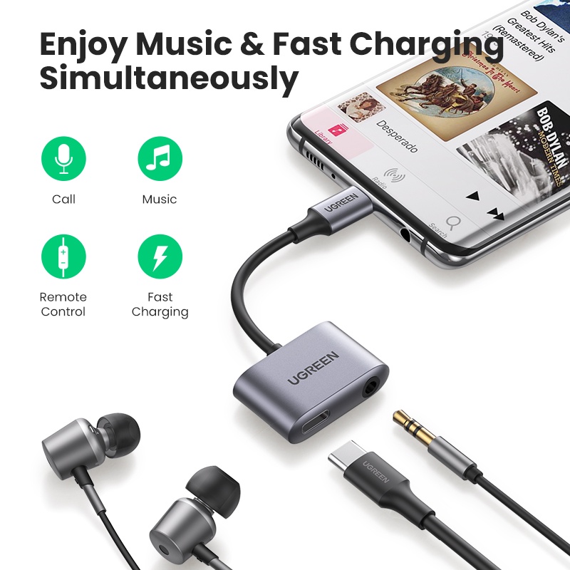 Cáp chuyển đổi UGREEN USB C sang giắc 3.5mm Type C cho Huawei P20 Pro Xiaomi Mi