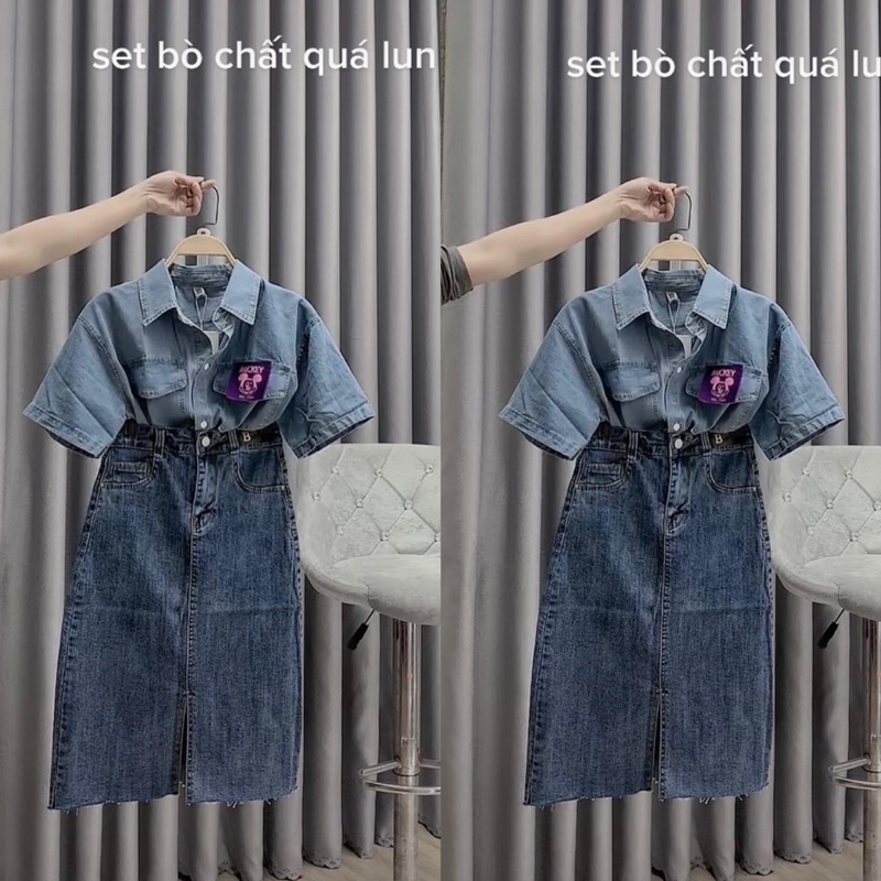 Chân váy bò dáng dài hot trend / Chân váy jeans xẻ tà dáng dài