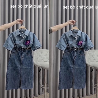 Chân váy bò dáng dài hot trend / Chân váy jeans xẻ tà dáng dài 2022