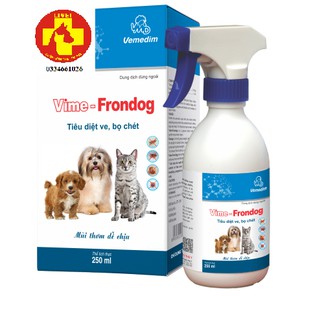 Xịt Vime-Frondog loại bỏ ve, rận, bọ chét nhanh chóng chai 250ml mùi thơm an toàn với thú có thai