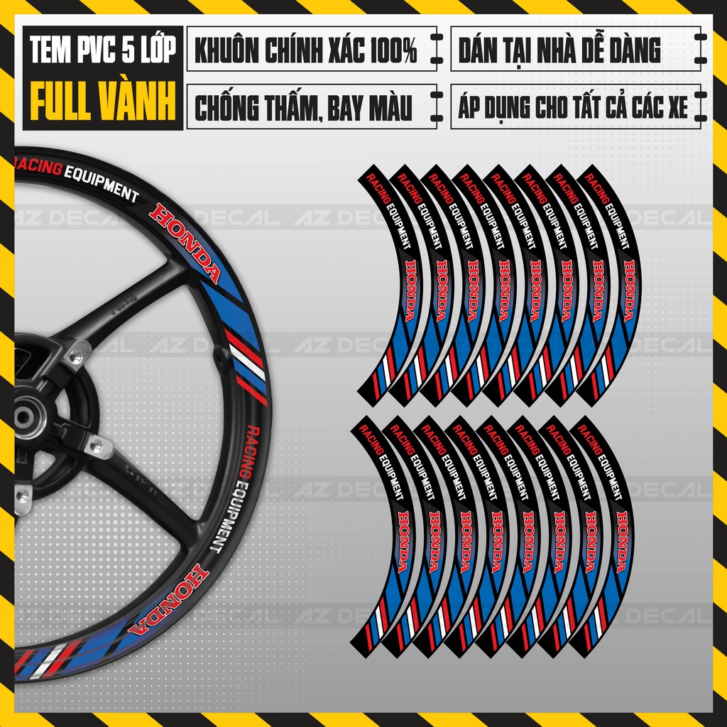 Tem Vành Dán Xe Máy Mẫu Honda Racing | FullV20 | Tem Dán Mâm Xe Chất Liệu Chống Nước, Bền Màu