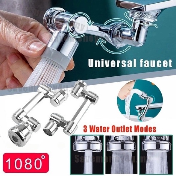 Đầu nối vòi nước thông minh xoay 1080 độ - Vòi nước lắp chậu rửa bát chén lavabo Với 3 Chế Độ Phun Nước Tiết Kiệm