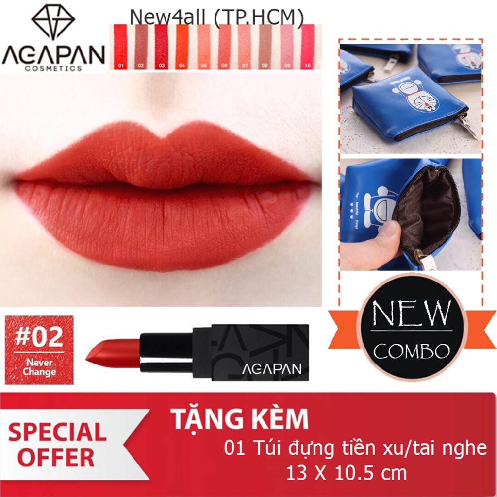 Son thỏi AGAPAN #02 Pit A Pat Lipstick + Tặng ví bóp đựng tai nghe/tiền xu dễ thương