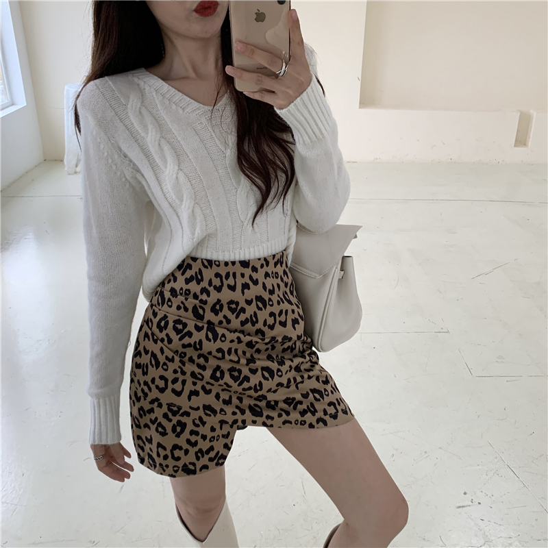 Xiaozhainv Chân váy lưng cao dáng chữ A in hoạ tiết da báo phong cách Hàn Quốc hợp thời trang | BigBuy360 - bigbuy360.vn