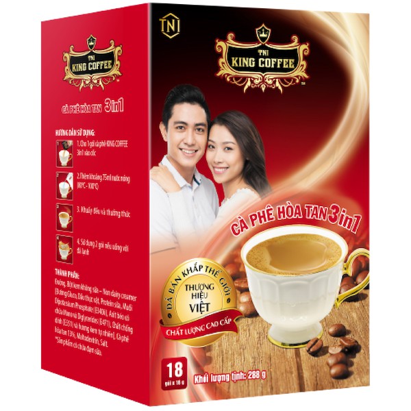 Coffee hòa tan 3 in 1 hộp 18 gói hiệu TNI King Coffee