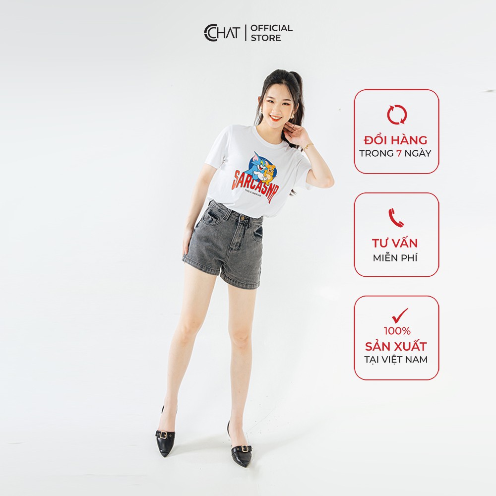 Quần short jean mài ghi CCHAT