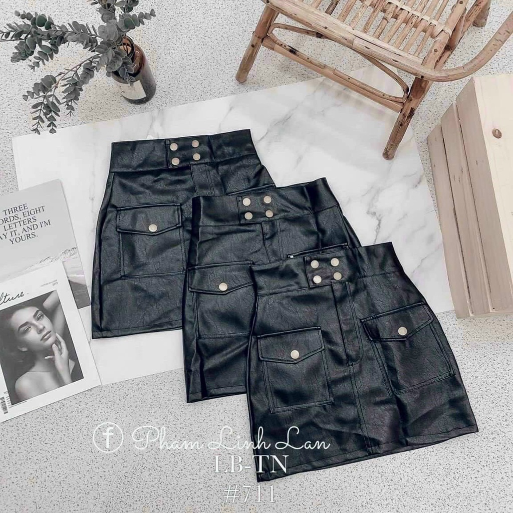 Chân váy da 4 cúc cạp cao Ms 8806