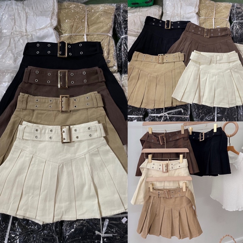 [Ảnh thật/Video]Chân Váy dập ly kèm đạ gấu xòe Serena thiết kế cạp to lưng cao