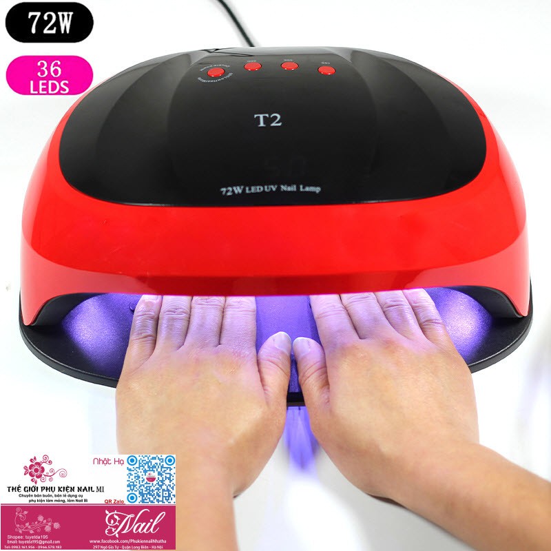 Máy Hơ Gel T2 72W Siêu Nhanh 36 Đèn Led UV - Hơ 2 Tay 2 Chân