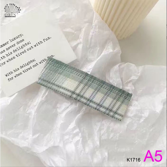 Kẹp tóc chữ nhật họa tiết caro cặp mái vintage hàn quốc Orin K1716