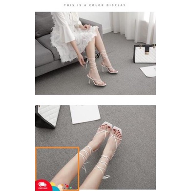 Giày Chiến Binh Nữ Cột Dây, Sandal Chiến Binh Cao Gót 7cm Gót Nhọn Quai Mảnh .