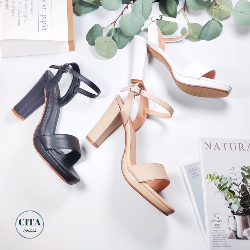 Sandal cao gót quai ngang đế đúp gót trụ CITA STYLISH cao 9 cm mang êm mã CITA.31