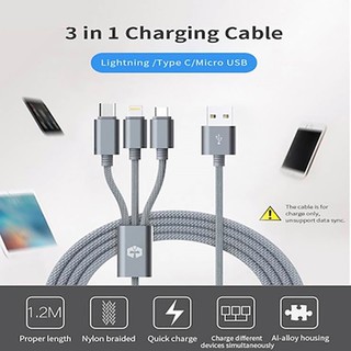 Cáp sạc 3 đầu SIÊU BỀN 3in1 Charging Cable tương thích Lightning – Micro USB – USB Type C