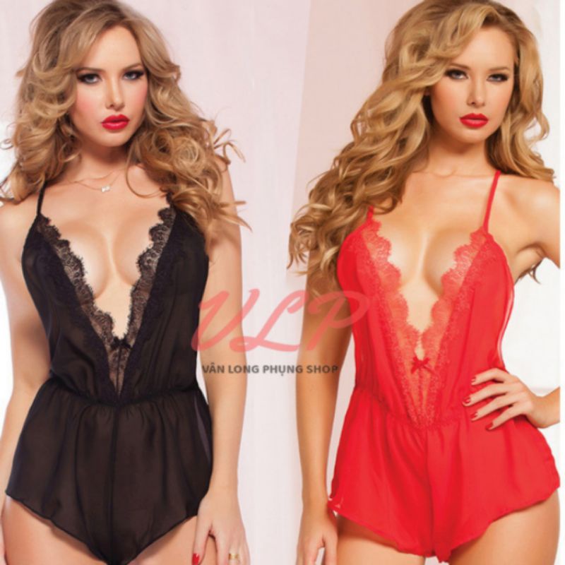 [BIGSIZE_95KG]_DN54_jumpsuit / Áo liền quần mặc ngủ phối ren gợi cảm