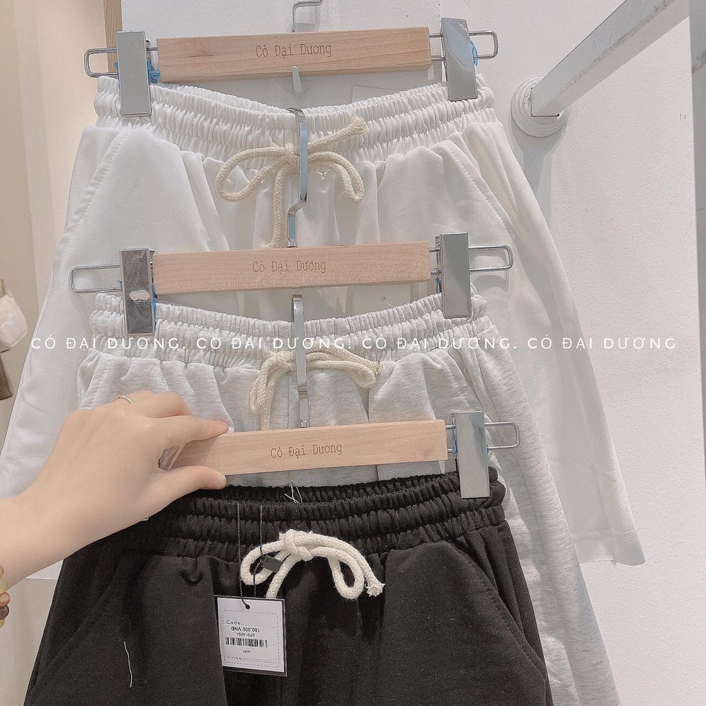 Quần đùi nữ da cá cạp chun ống rộng chất cotton thoáng mát có dây rút basic trơn mặc nhà Taosan, quan short/sooc nu