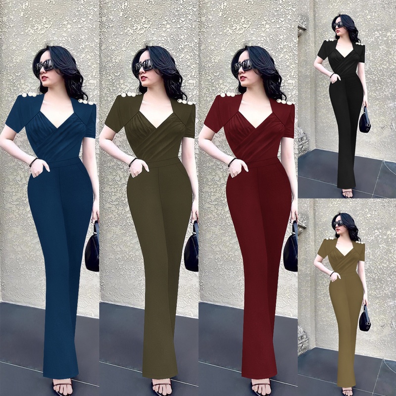 Jumpsuit Nữ 💕FREESHIP💕 Jum dài ống loe xếp ly ngực vai phối nút xinh xắn TJ1171 | BigBuy360 - bigbuy360.vn