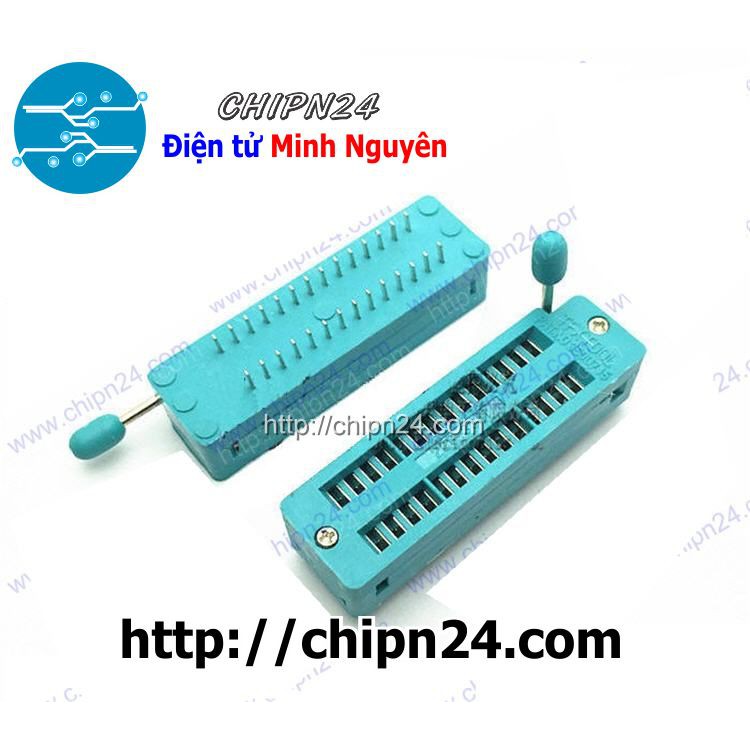 [1 CÁI] (F19) ĐẾ ZIF 28P HẸP (Màu Xanh, có cần gạt) (DIP28 ZIF) (Đế cắm IC 28 chân)