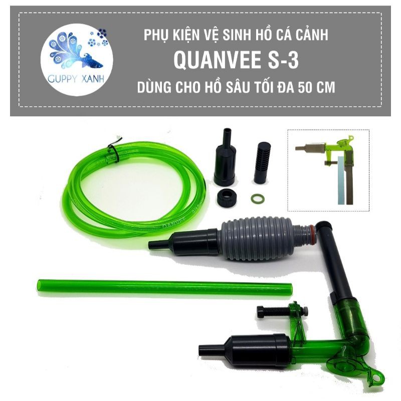 Bộ vệ sinh hồ cá - Hút đáy , thay nước , hút thức ăn thừa và phân cá - Qanvee E3 Và S3 Guppy Xanh