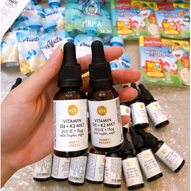 Vitamin D3+K2 MK7 20ml 🔥𝐍𝐄𝐖🔥 chính hãng Sunday natural nội địa Đức