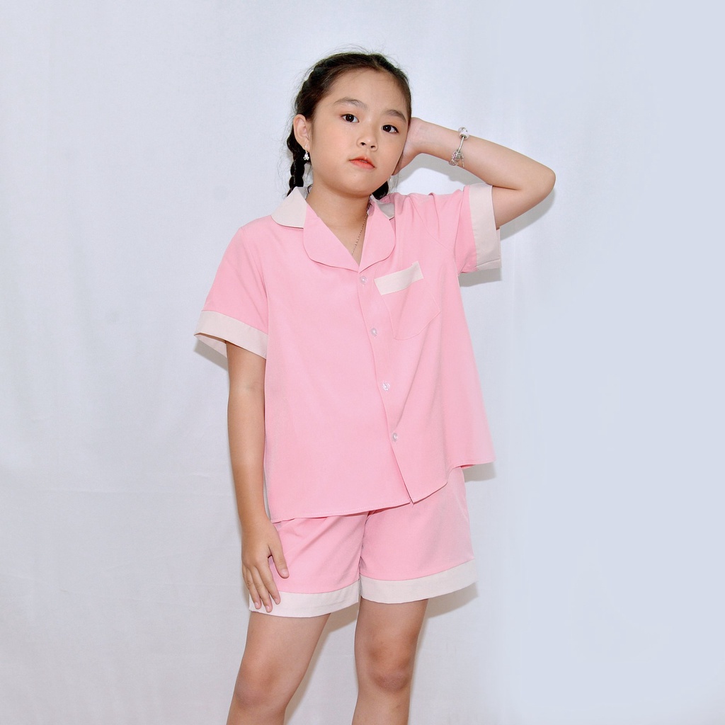 Bộ đồ ngủ pijama bé gáÍ MÀU HỒNG PHA CỔ - Vải lụa mềm mại, màu sắc tươi mới, mang lại cho bé cảm giác cực kỳ dễ chịu