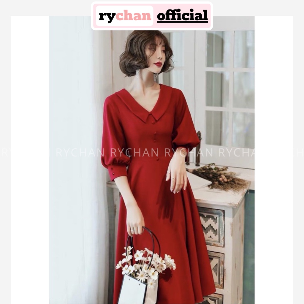 Đầm Nữ Đi Chơi Cổ Sen Tay Lửng Nút Bọc Bo Eo Cực Sang Chảnh Màu Đỏ [ẢNH THẬT CUỐI] - DX9741